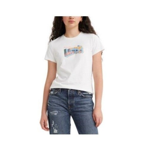 Levi's Tops - Levis Womens Plus 3X White Orange Sunset Graphic Short Sleeve TShirt Top NWT W66